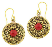 Cargar imagen en el visor de la galería, Ohrringe Jaspis Kreise rund Spiralbögen Messing antik golden Tribal 22 mm - chic-net.de
