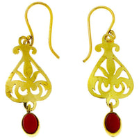 Load image into Gallery viewer, Ohrringe Knospe Muster Jaspis oval glänzend Messing antik golden Tribal Ohrhänger nickelfrei Vintage - chic-net.de
