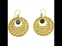 Load image into Gallery viewer, Ohrringe Kreis gestanzt Mondstein Mandel Messing antik golden Tribal Ohrhänger nickelfrei Schmuck - chic-net.de
