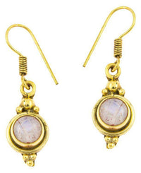 Load image into Gallery viewer, Ohrringe Kreis Mondstein Punkte Dreiecke Messing Brass antik golden Tribal Ohrhänger - chic-net.de
