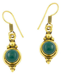 Cargar imagen en el visor de la galería, Ohrringe Kreis Onyx grün Punkte Dreiecke Messing Brass antik golden Tribal Ohrhänger - chic-net.de
