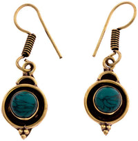 Cargar imagen en el visor de la galería, Ohrringe Kreis Türkis dunkel Spitze Halbkreis Messing Brass antik golden Tribal Ohrhänger nickelfrei - chic-net.de
