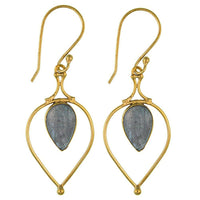 Cargar imagen en el visor de la galería, Ohrringe Labradorit Tropfen umgedreht Bögen Messing antik golden nickelfrei Tribal Ohrhänger - chic-net.de
