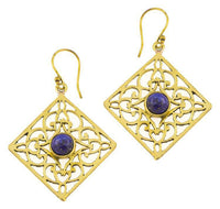 Cargar imagen en el visor de la galería, Ohrringe Lapis Karo Ornamente glänzend Messing antik golden Tribal 40 mm - chic-net.de
