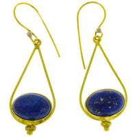 Load image into Gallery viewer, Ohrringe Lapis oval Tropfen Dreieck Punkte Messing antik golden Damen Ohrhänger nickelfrei Tribal - chic-net.de
