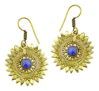 Cargar imagen en el visor de la galería, Ohrringe Lapis Stein Zopf Blätter Punkte Dreiecke Messing Ohrhänger blau nickelfrei antik Tribal - chic-net.de
