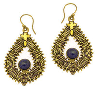 Cargar imagen en el visor de la galería, Ohrringe Lapis Zopf Tropfen Punkte Kreuz Messing antik golden Ohrhänger Tribal Brass - chic-net.de
