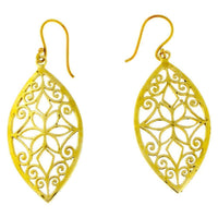 Load image into Gallery viewer, Ohrringe Mandel Blume Raute Spiralen Messing antik golden nickelfrei Tribal Brass Ohrhänger glänzend - chic-net.de
