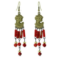 Load image into Gallery viewer, Ohrringe Messing Damen Ohrhänger Kupfer Ohrschmuck Frau Steine rot - chic-net.de
