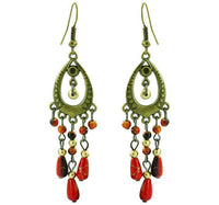 Load image into Gallery viewer, Ohrringe Messing Damen Ohrhänger Kupfer Ohrschmuck oval Steine rot - chic-net.de
