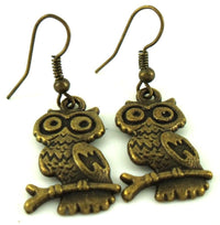 Load image into Gallery viewer, Ohrringe Messing Damen Ohrhänger Kupfer Ohrschmuck Schmuck Hänger Eule Ast - chic-net.de
