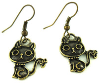 Load image into Gallery viewer, Ohrringe Messing Damen Ohrhänger Kupfer Ohrschmuck Schmuck Katze Kopf groß - chic-net.de
