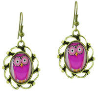Load image into Gallery viewer, Ohrringe Messing Damen Ohrhänger Kupfer Ohrschmuck Schmuck Motiv Eule pink - chic-net.de
