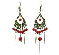 Load image into Gallery viewer, Ohrringe Messing Damen Ohrhänger Kupfer Ohrschmuck Schmuck Steine rot - chic-net.de
