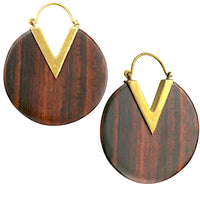 Load image into Gallery viewer, Ohrringe Narra Holz Brass Bügel gold rund Zacke braun - chic-net.de
