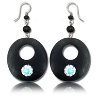 Load image into Gallery viewer, Ohrringe Narra Holz Murmel Blume blau gold oval Loch Edelstahl schwarz Perlen Ohrhänger Tribal - chic-net.de

