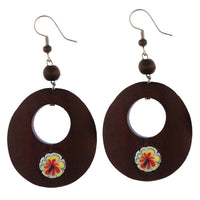 Load image into Gallery viewer, Ohrringe Narra Holz Murmel Blume rot gelb oval Loch Edelstahl schwarz Perlen Ohrhänger Tribal - chic-net.de
