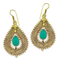 Cargar imagen en el visor de la galería, Ohrringe Onyx grün Tropfen Zopf Spitzen Kreuz Messing antik golden nickelfrei Tribal Brass Ohrhänger - chic-net.de

