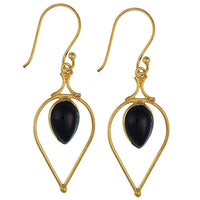 Cargar imagen en el visor de la galería, Ohrringe Onyx Tropfen umgedreht Bögen Messing antik golden nickelfrei Tribal Ohrhänger - chic-net.de
