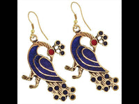 Cargar imagen en el visor de la galería, Ohrringe Pfau Mosaik Steine blau rot Messing antik golden nickelfrei Tribal Ohrhänger - chic-net.de
