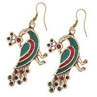 Cargar imagen en el visor de la galería, Ohrringe Pfau Mosaik Steine rot grün Messing antik golden blau türkis nickelfrei Tribal Ohrhänger - chic-net.de
