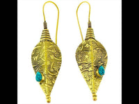 Load image into Gallery viewer, Ohrringe Pfeilspitze Blüten Türkis Tropfen Messing antik golden Tribal Ohrhänger nickelfrei Piercing - chic-net.de
