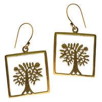Cargar imagen en el visor de la galería, Ohrringe Quadrat Baum des Lebens Messing antik golden Damen Ohrhänger nickelfrei Tribal Schmuck - chic-net.de
