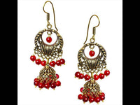 Cargar imagen en el visor de la galería, Ohrringe rot Kreise Ringe Halbkugel 50 mm Stein Messing antik golden Ohrhänger nickelfrei Tribal - chic-net.de
