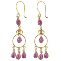 Cargar imagen en el visor de la galería, Ohrringe Rubin Tropfen lang Kreis Messing antik golden nickelfrei Tribal Ohrhänger - chic-net.de
