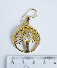 Load image into Gallery viewer, Ohrringe rund Baum des Lebens verzweigt spiralig Messing Brass antik golden Tribal Ohrhänger - chic-net.de
