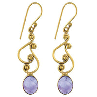 Cargar imagen en el visor de la galería, Ohrringe S-Formen Kugeln oval Amethyst Messing antik golden nickelfrei Tribal Ohrhänger - chic-net.de
