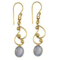 Cargar imagen en el visor de la galería, Ohrringe S-Formen Kugeln oval Labradorit Messing antik golden nickelfrei Tribal Ohrhänger - chic-net.de
