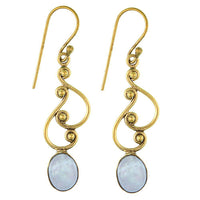 Cargar imagen en el visor de la galería, Ohrringe S-Formen Kugeln oval Mondstein Messing antik golden nickelfrei Tribal Ohrhänger - chic-net.de
