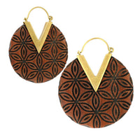 Load image into Gallery viewer, Ohrringe Sawo Holz Brass gold Zacke Blume des Lebens - chic-net.de
