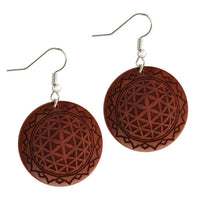 Load image into Gallery viewer, Ohrringe Sawoholz rund Edelstahl Silber Bügel dunkle Gravur - chic-net.de
