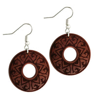 Load image into Gallery viewer, Ohrringe Sawoholz rund Edelstahl Silber Bügel dunkle Gravur - chic-net.de
