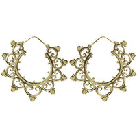 Load image into Gallery viewer, Ohrringe Spiralbögen Kreise Punkte 50mm Messing Brass antik golden Tribal nickelfrei Piercing - chic-net.de
