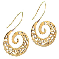 Cargar imagen en el visor de la galería, Ohrringe Spirale Glanz Ornament Ohrhänger Messing antik golden nickelfrei Tribal Brass - chic-net.de
