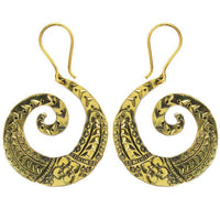 Load image into Gallery viewer, Ohrringe Spirale Herz Muster Messing antik golden Ohrhänger nickelfrei Tribal Piercing Schmuck Brass - chic-net.de
