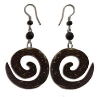 Cargar imagen en el visor de la galería, Ohrringe Spirale Kokosholz dunkelbraun, Maserung hellbraun Ohrhänger Edelstahl - chic-net.de
