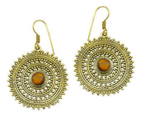 Load image into Gallery viewer, Ohrringe Tigerauge Zopf Kreis Punkte Dreiecke Messing antik golden Ohrhänger nickelfrei Tribal Brass - chic-net.de

