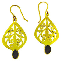 Load image into Gallery viewer, Ohrringe Träne Muster Onyx oval glänzend Messing antik golden Tribal Ohrhänger nickelfrei Vintage - chic-net.de
