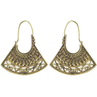 Load image into Gallery viewer, Ohrringe Trapez gebogen Kreise Spiralen Messing antik golden Tribal nickelfrei Piercing Brass Bronze - chic-net.de
