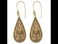Cargar imagen en el visor de la galería, Ohrringe Tropfen Blumen Rillen Ohrhänger Messing antik golden nickelfrei Tribal Brass - chic-net.de
