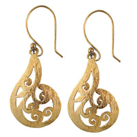 Cargar imagen en el visor de la galería, Ohrringe Tropfen rund Spitze gebürstet Spiralen Messing antik golden nickelfrei Tribal Brass - chic-net.de

