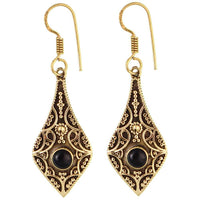 Cargar imagen en el visor de la galería, Ohrringe Tropfen spitz Bögen Onyx Messing antik golden nickelfrei Ohrhänger Tribal Brass - chic-net.de
