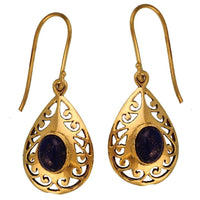 Load image into Gallery viewer, Ohrringe Tropfenform Muster großer Lapis Lazuli Lila Messing glänzend antik golden - chic-net.de
