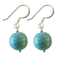 Load image into Gallery viewer, Ohrringe, Türkis mit Muster, aus Synthetik, rund, 925er Sterlingsilber-Bügel, 10mmØ - chic-net.de
