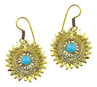Cargar imagen en el visor de la galería, Ohrringe Türkis Stein Zopf Blätter Punkte Dreiecke Messing Ohrhänger türkis nickelfrei gold - chic-net.de
