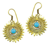 Cargar imagen en el visor de la galería, Ohrringe Türkis Stein Zopf Blätter Punkte Dreiecke Messing Ohrhänger türkis nickelfrei gold - chic-net.de
